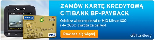karta kredytowa Citibank z wideorejestratorem i 200 zł na paliwo citihandlowy
