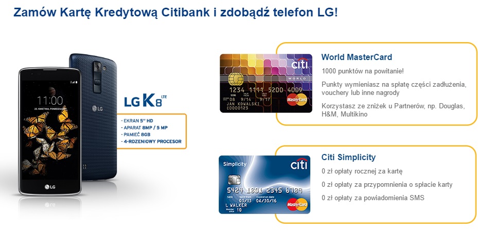 smartfon za kartę kredytową Citibank