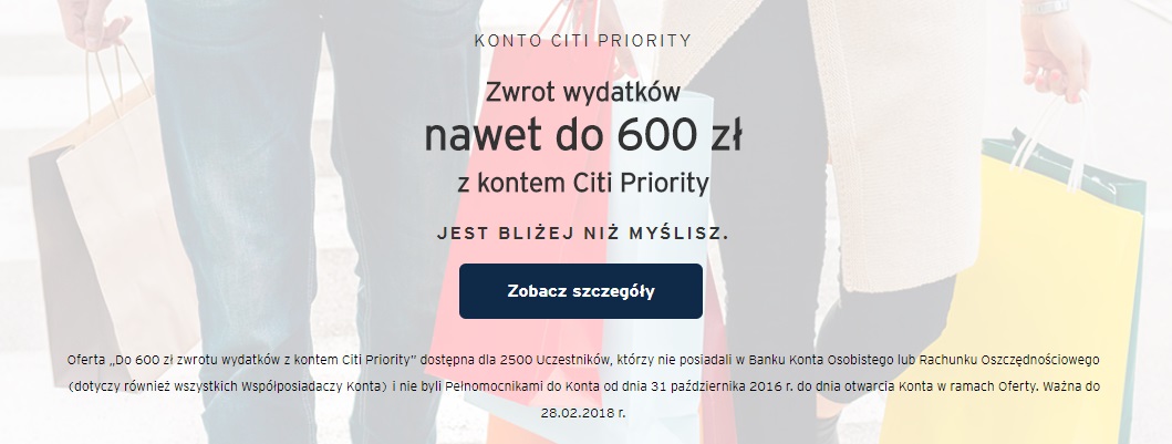600 zł premii za konto Citi Priority 
