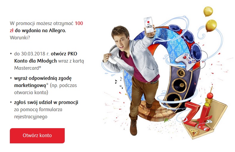 100 zł do wydania na Allegro za Konto dla Młodych PKO BP