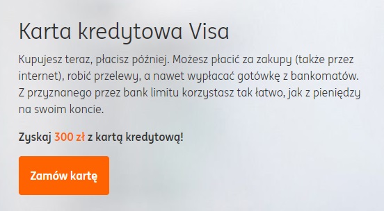 300 zł za kartę kredytową w ING Banku Śląskim
