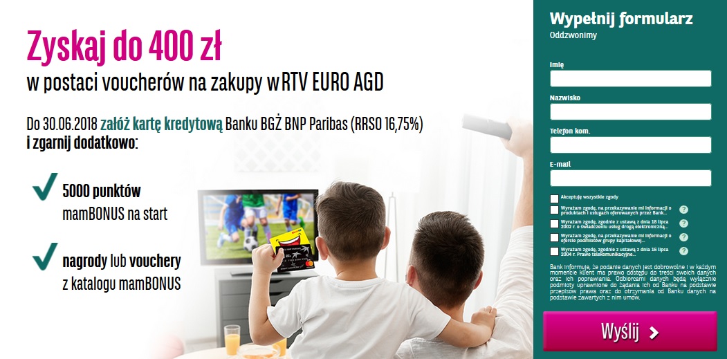 400 zł do RTV EURO AGD za kartę kredytową w BGŻ BNP Paribas