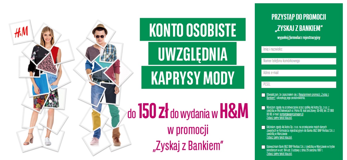 150 zł do H&M za konto osobiste w BGŻ BNP Paribas