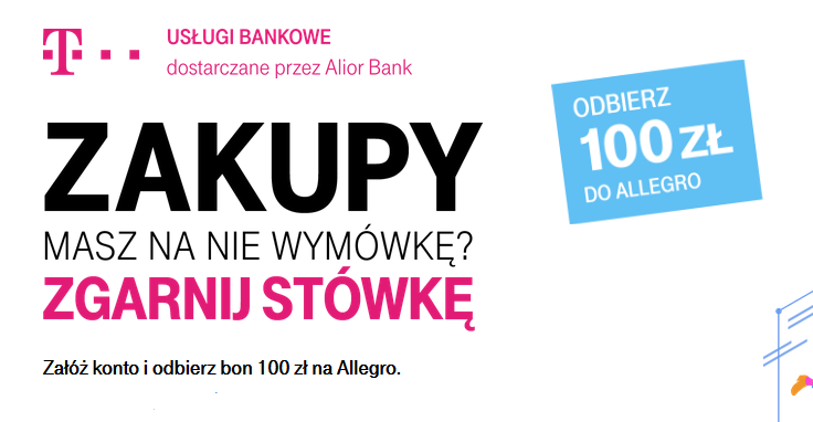 Premia 100 zł na Allegro za konto osobiste w T-Mobile Usługi Bankowe
