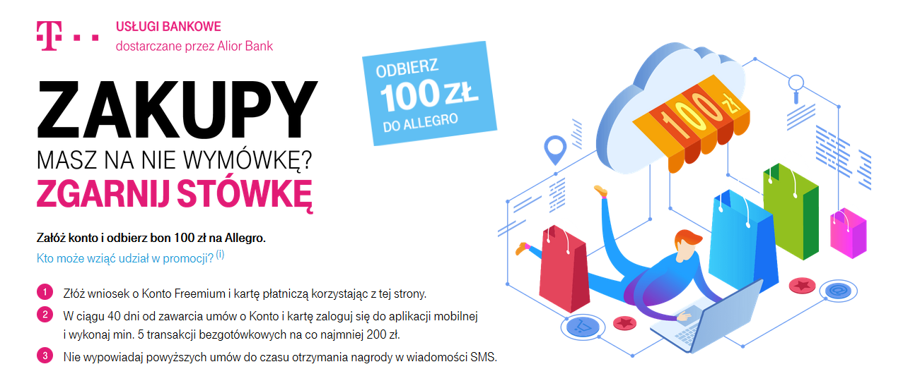 Premia 100 zł na Allegro za konto osobiste w T-Mobile Usługi Bankowe