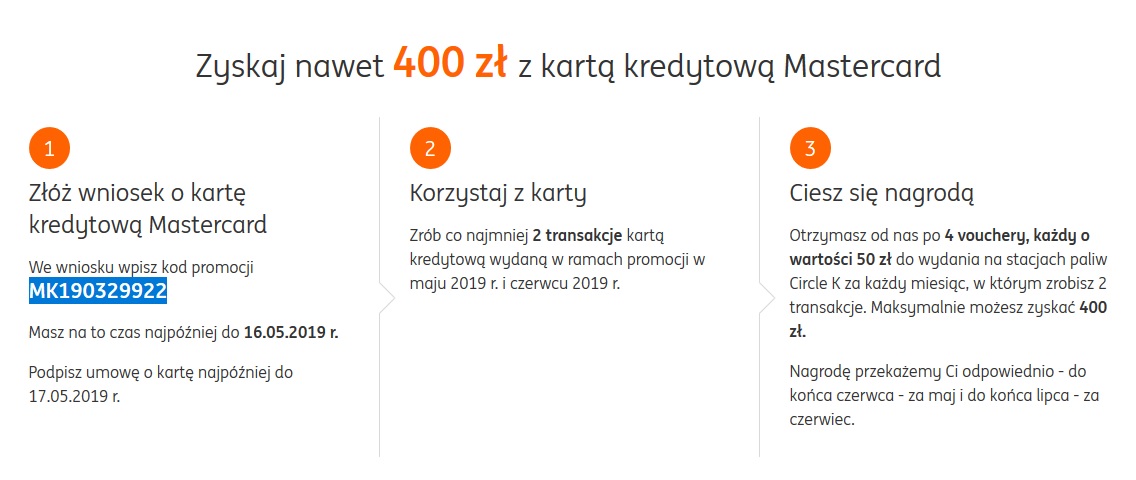 400 zł za kartę kredytową w ING Banku Śląskim