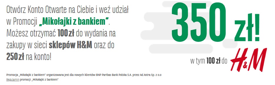 350 zł za konto osobiste w BNP Paribas w szybkiej akcji na Mikołajki