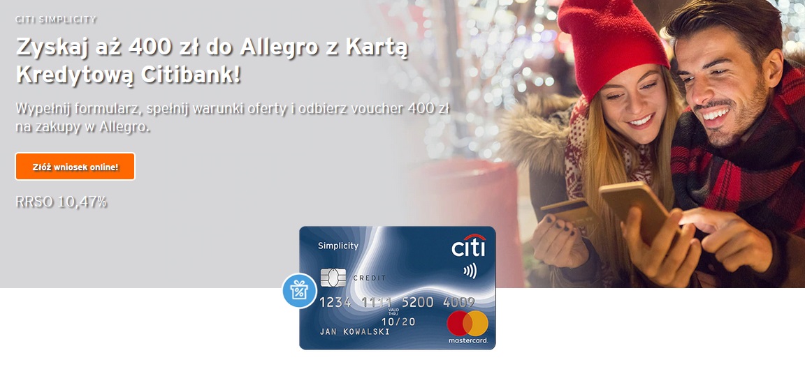 Ponownie 400 zł na Allegro za kartę kredytową Citibanku