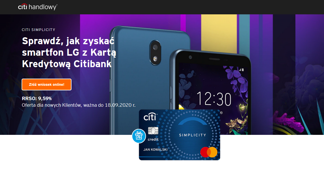 Smartfon LG K30 za kartę kredytową w Citibank
