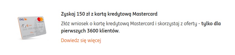 150 zł za kartę kredytową w ING Banku Śląskim