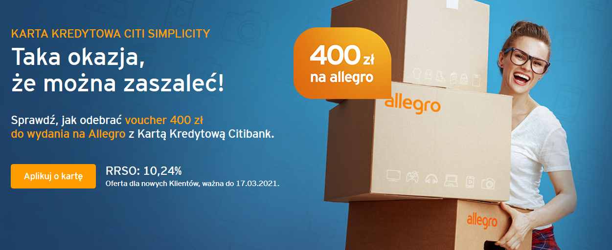 400 zł na Allegro za kartę kredytową w Citibanku