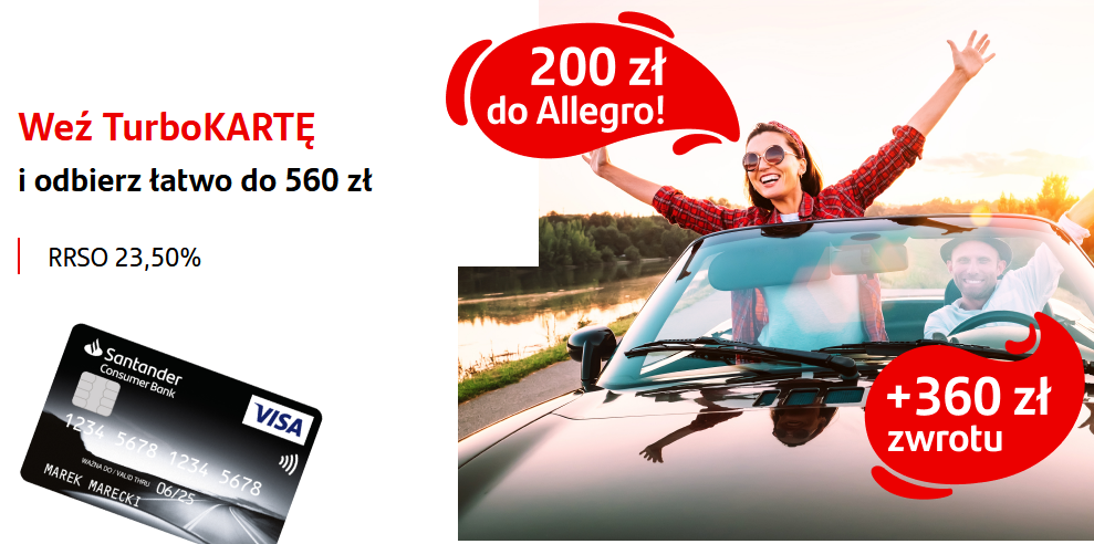 200 zł na Allegro za kartę kredytową w Santander Consumer Bank plus szansa na kolejne 360 zł