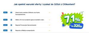 320 zł za konto w Citibanku + Konto Oszczędnościowe na 7,10%