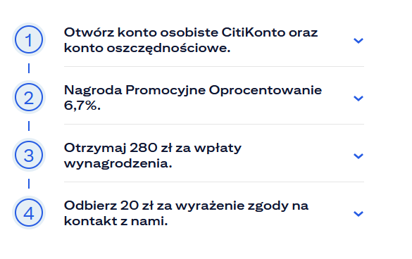 500 zł za konto w Citibanku i konto oszczędnościowe na 6,70