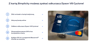 Odkurzacz Dyson V8 Cyclone i do 300 zł w punktach za kartę kredytową w Citibanku